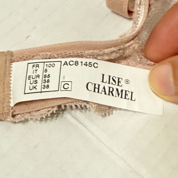 LISE CHARMEL Bra 38C AC8145 Nude Beige Underwire Padded Lace Embroidered - Picture 8 of 10